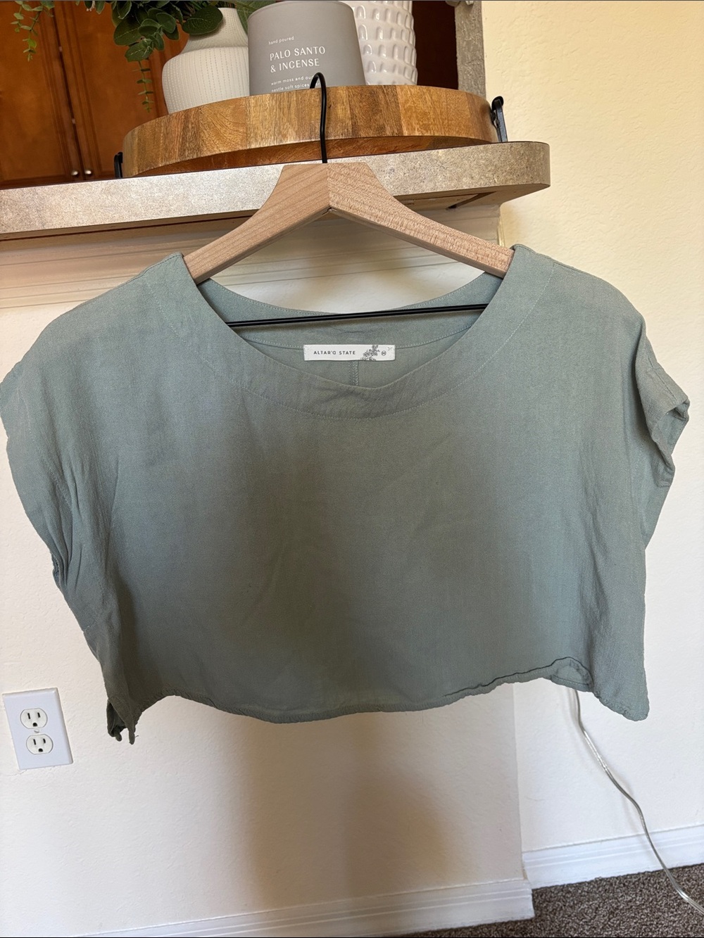 Altar'd State Sage Green Cropped Boxy Tee
